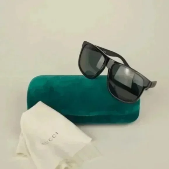 Gucci GG0010S Black Rectangular Grosgrain Sunglasses Gucci GG0010S-001 Matte Black Square Sunglasses with  main image 4